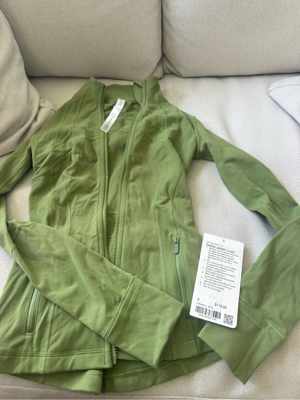 lululemon athletica Olive Green Zip-Up Jacket